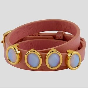 NEW White Chalcedony Pink Leather Adjustable Wrap Bracelet in Goldtone